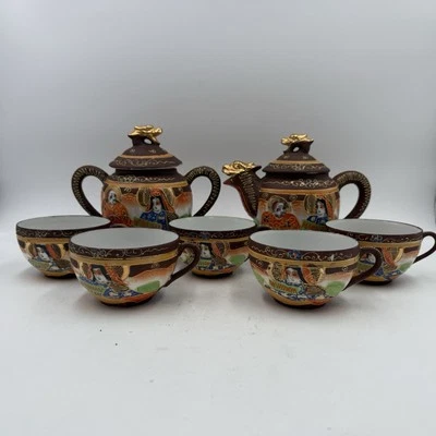 Vintage Japanese Porcelain Satsuma Moriage Style Dragonware Tea Set, 9 Pieces. - Image 1 of 4