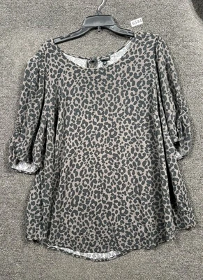 Top túnica tórrido estampado de leopardo para mujer talla 3X negro manga 3/4 informal  Foto 1 de 4