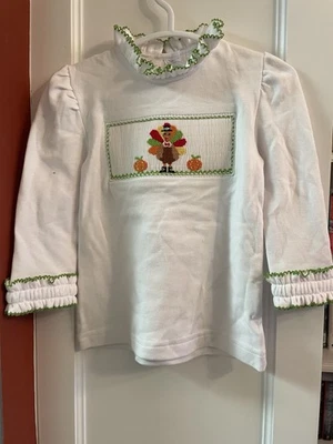 Niñas 6 Meses Calado a Mano Top Bordado Pavo y Calabazas Acción de Gracias  Foto 1 de 4