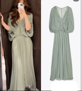 ZARA NEW WOMAN SS25 SEA GREEN ZW COLLECTION DRAPED DRESS SIZE S 2954/285/512 - Picture 1 of 12