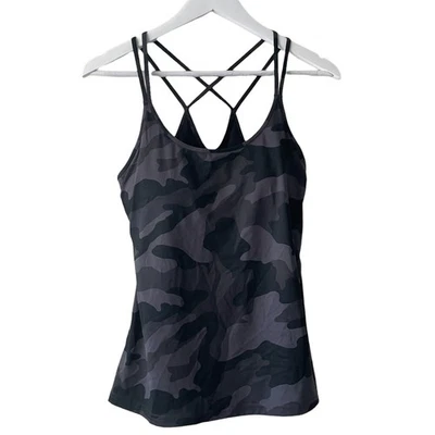 Top sin mangas activo estampado camuflaje negro y gris azul marino antiguo con sujetador incorporado - talla M Foto 1 de 4