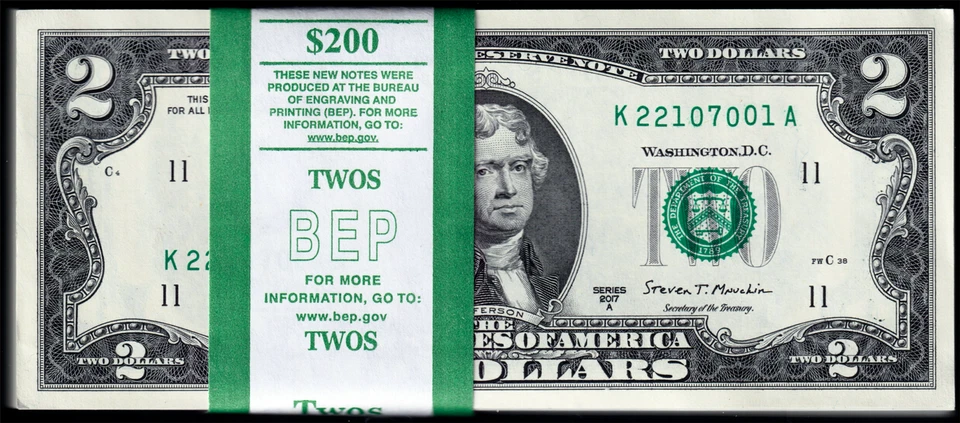 USPC FR#1941K 100X $2 2017 A FRN DALLAS SEQ #'D GEM UNC (W/ BEP STRAP) - Image 1 of 4