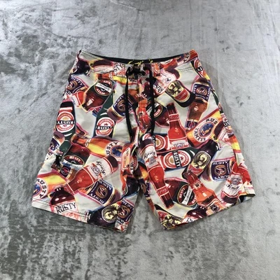 Rusty Boardshorts Mens 32 Multicolor Beer Bottle Print Swim Trunks Surf Beach - Image 1 of 4