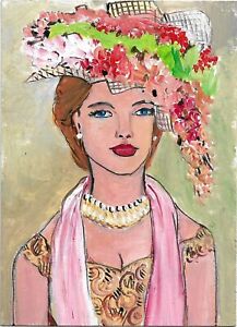 ACEO Original Painting Art Card Acrylic Painting of Woman 100% Hand Painted