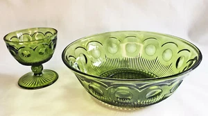 TOLLES 2-teiliges Set ~ Mid Century AVOCADO GRÜN GLAS Chip & Dip ~ Anchor Hocking ~ - Bild 1 von 9