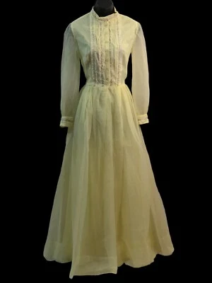 Vestido de Baile Vintage Hecho a Mano Amarillo Claro Retro Cuello Occidental Manga Larga Foto 1 de 4