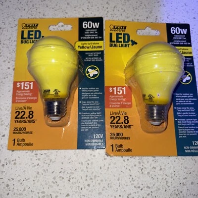 NEW SEALED 2-Pack FEIT Electric LED Bug Lights Yellow 60w Replacement - Image 1 of 4