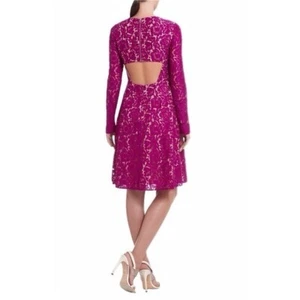 BCBG BCBGMaxAzria Everley Purple Floral Lace Long Sleeve Open Back Dress Size 2 - Picture 1 of 15
