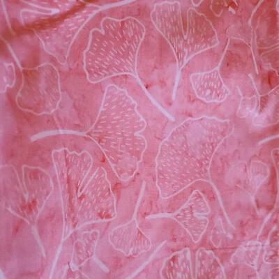 Vintage Sewing Fabric Peach Botanical Batik Ginko Leaves 1.35ydx45" Cotton - Image 1 of 4