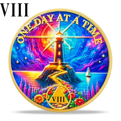 Lighthouse Sobriety Coin 8 Years AA Chips Medallion  Sober Gifts for Anniversary - Image 1 of 4