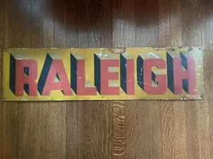 Vintage RALEIGH BICYCLE Tin Tacker Sign 30" x 8".    (NJ) - Picture 1 of 4