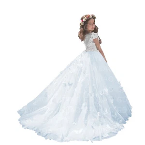 Butterfly Flower Girl Dresses Applique First Communion Party Prom Princess Gown  - Picture 1 of 10