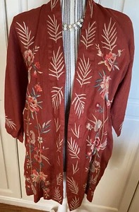 Johnny Was Kaspischer Kimono - Neu mit Etikett $ 260 - Größe S - Ziegelrot Leinen - Bild 1 von 7