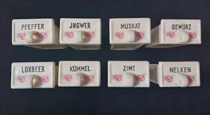 Max Roesler Gewürzschütten Rosen Keramik Kümmel Gewürz Nelken Zimt Pfeffer antik - Bild 1 von 22