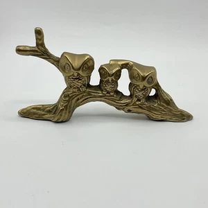 Solid Brass Owls on Branch 7" Decor MCM Decor Vintage - Picture 1 of 7