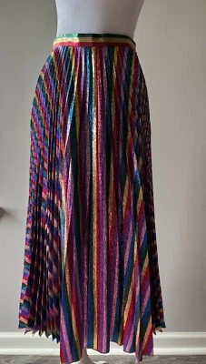 Gucci Rainbow Striped Lamé Pleated Midi Skirt Size Italy 38 - Image 1 of 4