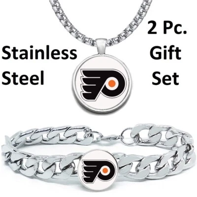 Conjunto de regalo de 2 piezas grande Philadelphia Flyers para hombre collar de hockey con pulsera D4D30 Foto 1 de 4