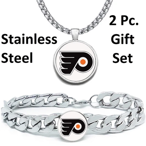 Large Philadelphia Flyers Mens 2PcGift Set Hockey Necklace with Bracelet D4D30 Cover