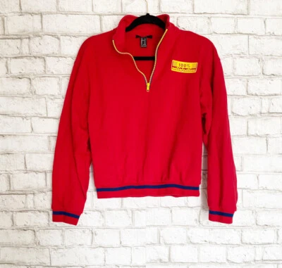 Forever 21 Red 1/4 Zip Fun 100% Satisfaction Sweatshirt Size Medium - Image 1 of 4