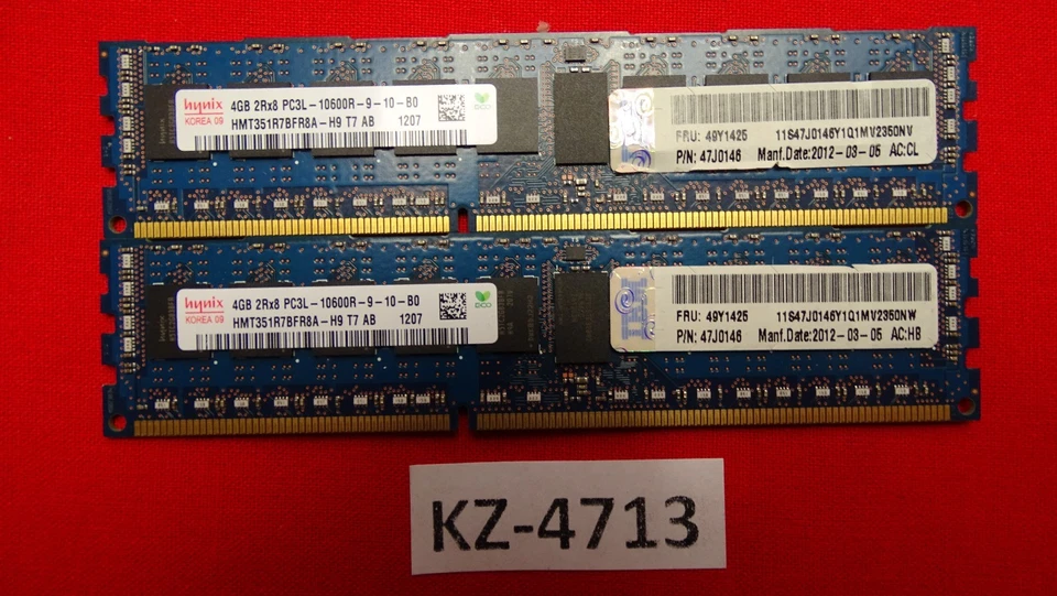 Hynix DDR3-RAM 2x 4GB = 8GB PC3L-10600R ECC 2R HMT351R7BFR8A-H9 - Bild 1 von 1