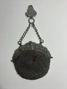 "Antike Perlen Chatelaine Geldbörse Stahl geschnitten Perlen auf Wildleder Edwardian ""Silber" - Bild 1 von 9