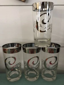 Vintage Dorothy Thorpe Highball Cocktail Glas Set 4 Monogramm Initial C Silber - Bild 1 von 1