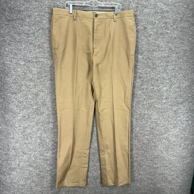 Lands' End Dress Pants Men 40 Brown Pleated Skinny Mid Rise Tailored Fit Cotton - Image 1 of 4