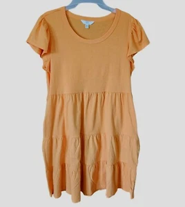 Time & Tru Womens Tiered Knit Midi Dress Orange Flutter Sleeve Pockets - Picture 1 of 3