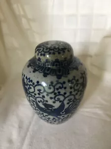 Vintage Takahashi Japan Ginger Jar Phoenix Bird Design Blue Gray 6” - Picture 1 of 5