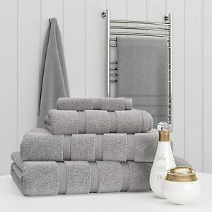 Towel Set 100% Cotton Silver Bath Sheet Large Bale 550 GSM Bathroom 6 Piece Sets