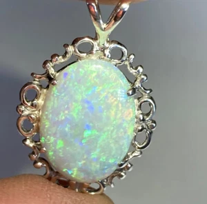 Australischer weißer Opal Anhänger oval Sterlingsilber 4+ kt massiver natürlicher Edelstein f057 - Bild 1 von 11