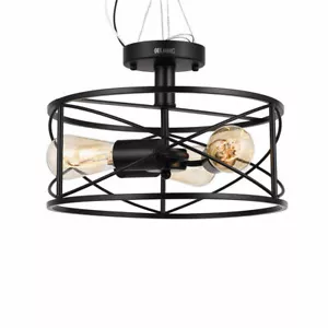 Farmhouse Ceiling Lamp Fixture Caged Semi Flush Mount Chandelier Kitchen Black - Picture 1 of 9