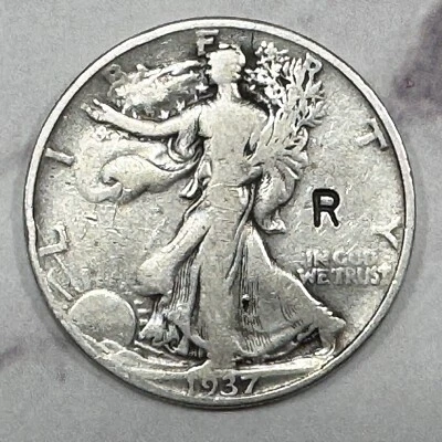 1937-P Walking Liberty Half Dollar, Unique "R" Counterstamp - Image 1 of 2