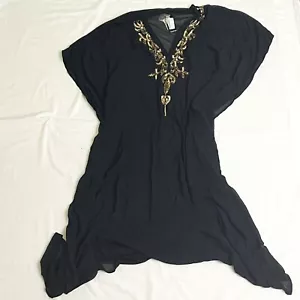 NWT Boohoo Plus Size 22 Embellished Maxi Beach Kaftan Black and Extra Beads BNWT - Picture 1 of 7