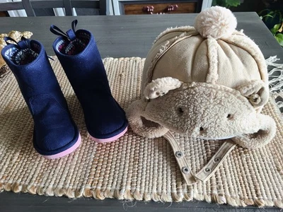 Carter's темно-бант ботинки ребенка ясельного возраста Sz 5 Momoffriends медведь флис траппер зимняя шляпа  - Изображение 1 из 2