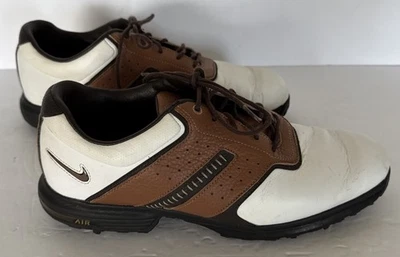 NIKE Golf Shoes Air Tour Saddle Mens Size 9.5 US White & Brown Clean Pre Owned - Image 1 of 4