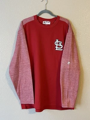 男式 2XL 全新无标签圣路易斯红雀队 Majestic On-Field Tech 抓绒运动衫红色 — 第 1/4 张图片