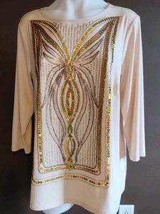 Bob Mackie Medium Sequin Butterfly Front Knit Top Soft Gold Vintage Beauty - Picture 1 of 5