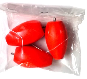SET OF 3 Fluorescent Orange Solid Wood Egg Casting Bobber 1.25" Wide 2.25" Long - Picture 1 of 17