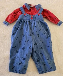 Baby Boy 80s 90s Vintage Romper Overalls 9 Months Blue Numbers By Baby Cary - Picture 1 of 6