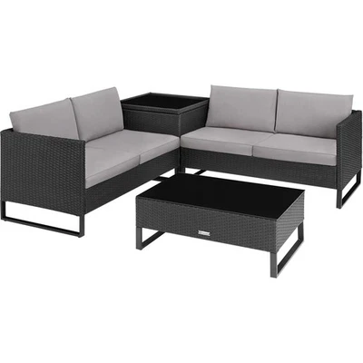 Rattanlounge Ostuni Rattan-Lounge Lounge-Set Lounge-Gruppe schwarz B-Ware - Bild 1 von 4