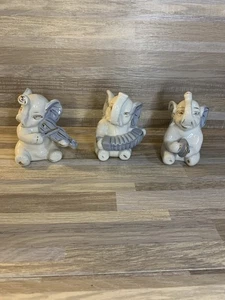 3 Vintage Ceramic Elephants W/ Music Instrument Unbranded - Picture 1 of 12
