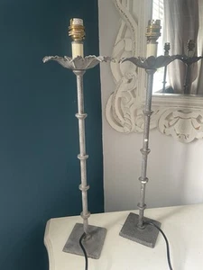 Pair Hammered Metal Console Lamps Art Nouveau Coach House Corinthian 55cm Tall - Picture 1 of 6
