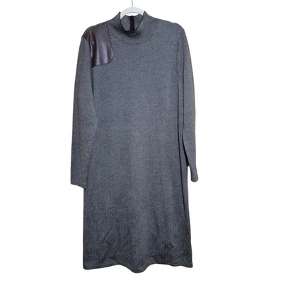 Ralph Lauren Black Label Womens Sweater Dress Size 2X Wool Faux Leather - Image 1 of 4