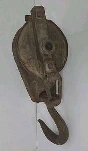 Vintage Metall einzelne große Riemenscheibe Block & Tackle Haken mit 1" breiter Riemenscheibe, Riegel - Bild 1 von 9