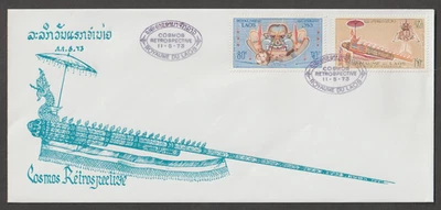 Laos FDC Cover Cachet 1973 Scott C104-C105 Space achievements - Image 1 of 2