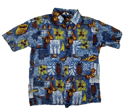 Camisa Hawaiana Vintage Malihini Hawaii Para Hombres M Azul Floral Piña Playa Foto 1 de 4
