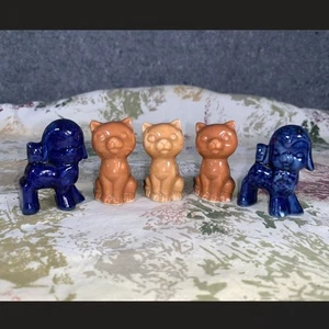 5 Vtg Cat Kitten Lamb Figurine Glazed Ceramic Japan 2.25" Signed Knick Knacks - Picture 1 of 12