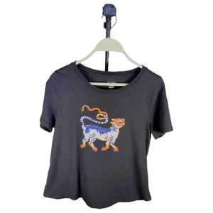 Maeve x Sarah Gordon Camiseta Gráfica Tigre Camiseta Negra Anthropologie Pequeña - Imagen 1 de 12