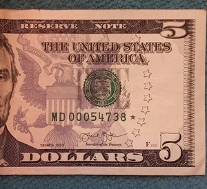 $5 Dollar STAR note RARE Series 2013 LOW serial number starts with "000" - Picture 1 of 3